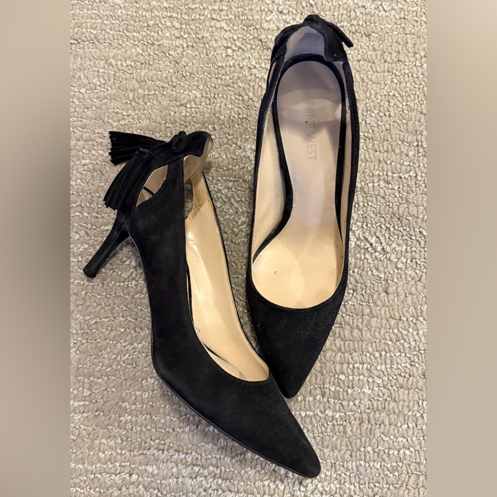 Nine West Black Suede Heels with Tassel Detail